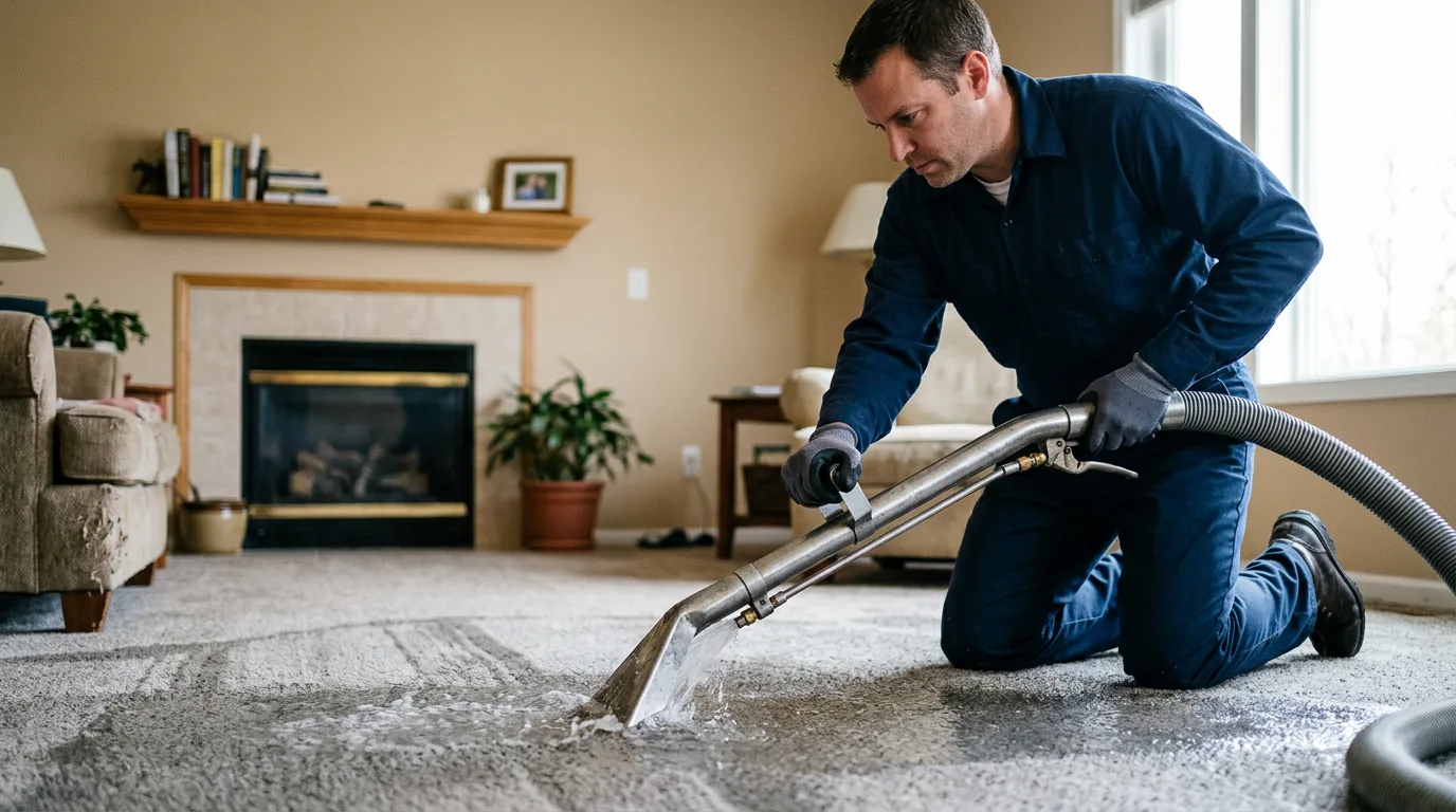 Water damage restoration technician working near Basco, IL